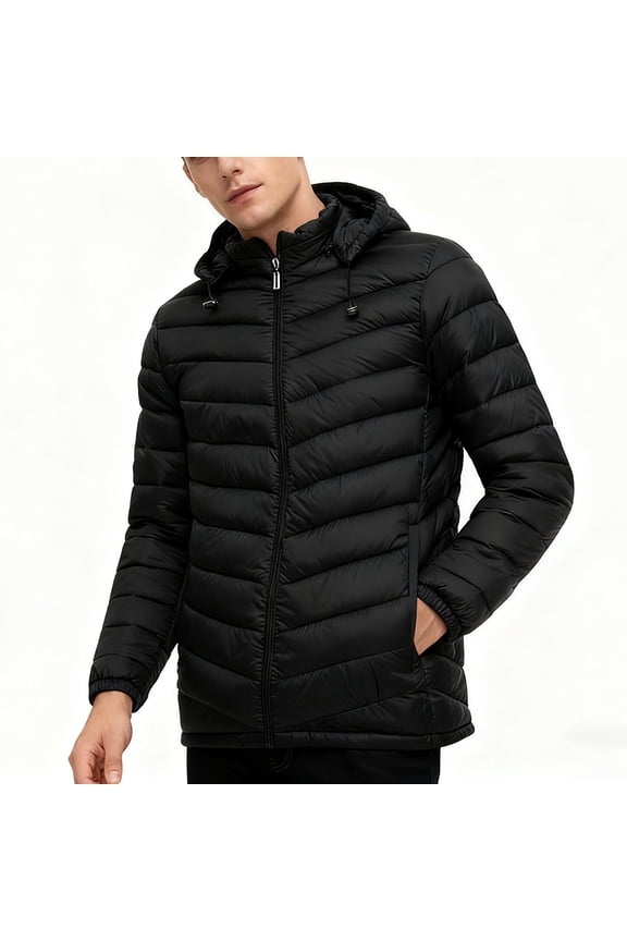Down Puffer Jacket Men Winter Warm Snow Coat Windbreaker Hooded Work Outerwear Snowboarding Jackets Black