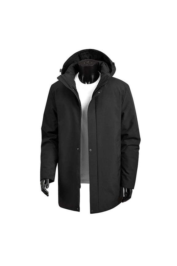 Down Puffer Jacket Men Winter Warm Snow Coat Windbreaker Hooded Work Outerwear Snowboarding Jackets Black