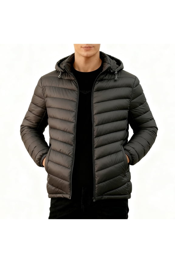 Down Puffer Jacket Men Winter Warm Snow Coat Windbreaker Hooded Work Outerwear Snowboarding Jackets Gray