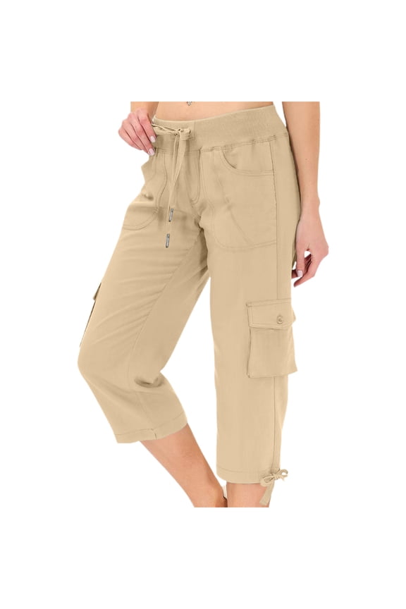 Dress Capri Pants for Women Beige Stretch Lightweight Casual Cargo Pants Cropped Trousers Outdoor Clothes