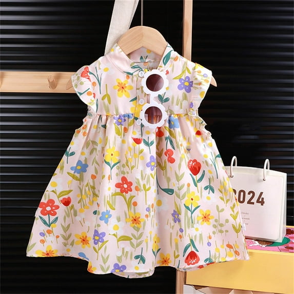 uublik Dresses for Teen Girls Size 1T-8 Ruffle Sleeve Tiered Flowy A-Line Cute Midi Casual Sundress Yellow
