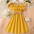 thumbnail image 1 of uublik Dresses for Teens Girls Trendy Size 6-13 Ruffle Trim Sleeveless High Waist Flared Long Cami Dress Yellow, 1 of 3