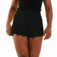 thumbnail image 1 of uublik Elastic Waist Jean Shorts Women Ripped Super Soft with Pockets Shorts Denim Black, 1 of 5
