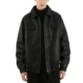 thumbnail image 1 of uublik Faux Leather Biker Jacket Men Vintage Faux Leather Outwear Casual Lightweight Black, 1 of 5