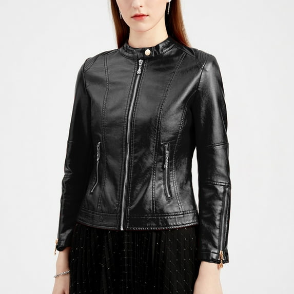 uublik Faux Leather Jacket Women with Moto Details and Front Zip Pockets Black