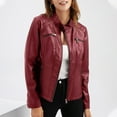 thumbnail image 1 of uublik Faux Leather Short Jacket Women Bomber Casual Fall Fashion Zip Up Moto Biker Coat Wine, 1 of 5