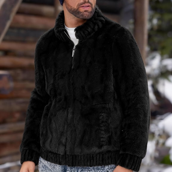 uublik Fleece Jackets for Men Long Sleeve Jackets Thermal Coat Fall Winter Outwear Black