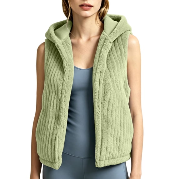 uublik Fleece Vest for Women Green Casual Sleeveless Open Front Winter Warm Fuzzy Jacket with Pockets