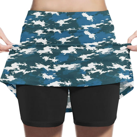 uublik Floral Skirts for Girls Blue Tennis Skirts Golf Skort Athletic Dance Running School Sport Skirts with Shorts Size 2T-12