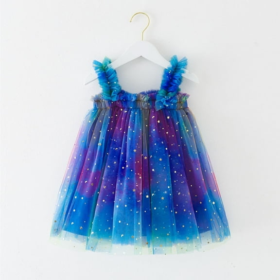 uublik Flower Dresses for Girls Size 6M-5T Summer Birthday Party Dress Ruffle Tiered Tulle Princess Prom Dres Blue