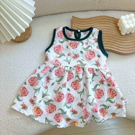 uublik Flower Girl Dress Size 0-10 Sleeveless A-Line Flowy Sundress Kids Casual Tank Dresses Beach Playwear Outfit Green