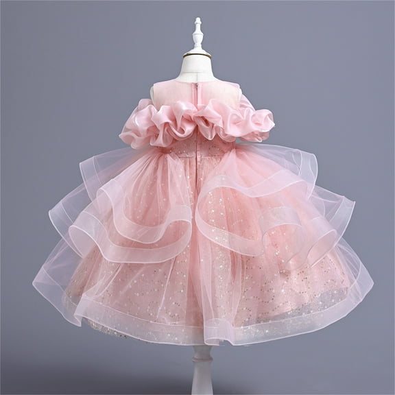 uublik Flower Girl Dresses for Girls Size 5T-11 Sleeveless Tulle Dresses Kids Birthday Formal Wedding Pageant Princess Dress Pink