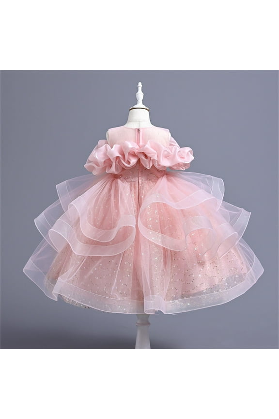Flower Girl Dresses for Girls Size 5T-11 Sleeveless Tulle Dresses Kids Birthday Formal Wedding Pageant Princess Dress Pink