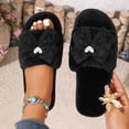 thumbnail image 1 of uublik Fuzzy Slippers Women Open Toe Memory Foam House Shoes Indoor Outdoor Non Slip House Slides, Black, 1 of 7