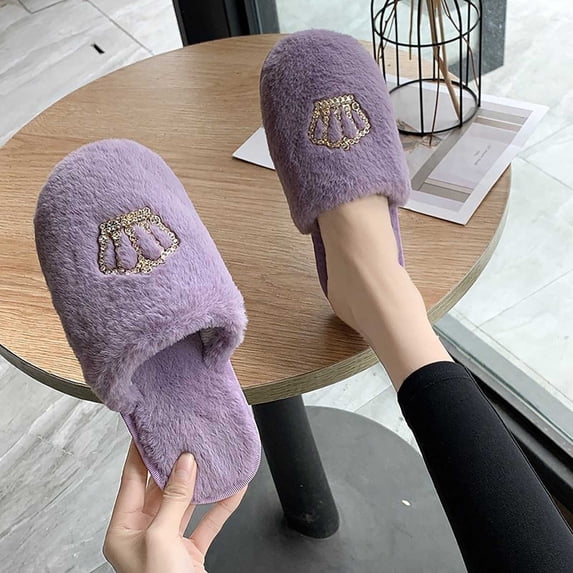 uublik Fuzzy Slippers for Women Memory Foam House Slippers Indoor Outdoor Cozy Plush Closed Toe House Shoes, Purple