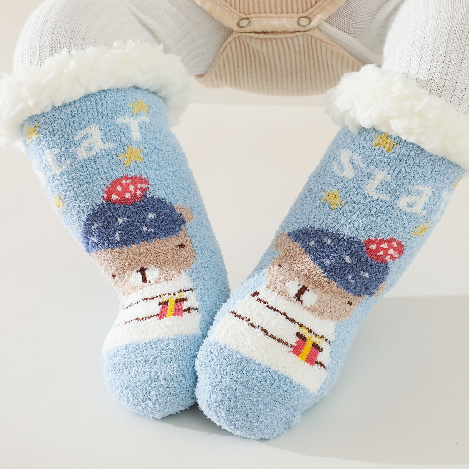 uublik Fuzzy Socks for Kids Dispensing Warm Cartoon Socks Cute Flip