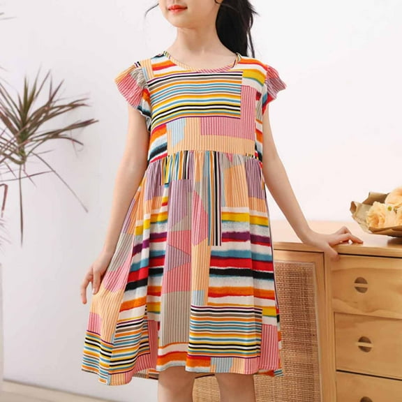 uublik Girl Dresses Size 3T-15 Sleeveless Casual Floral Printed Twirly Birthday Party Beach Kids Sundress Multicolor