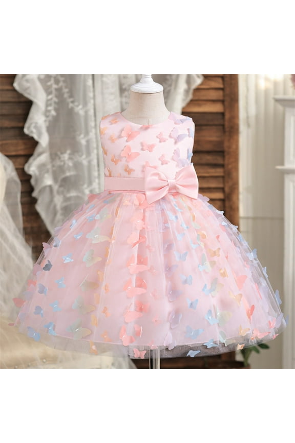 Girl Dresses Size 3T-8 Sleeveless Tulle Dresses Kids Birthday Formal Wedding Pageant Princess Dress Pink