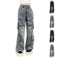 thumbnail image 1 of uublik Girl Jeans Size 5T-16 Kids Cargo Pants Elastic Waist Lightweight Outdoor Jogger Pants Light Blue, 1 of 5