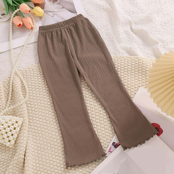 uublik Girl Pants 2-14 Years Flare Wide Leg Sweatpants Elastic Waist Bell Bottoms Pants for Kids Sweats Khaki