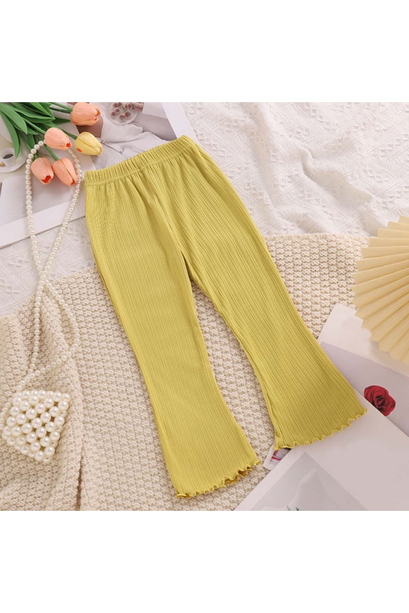 Girl Pants 2-14 Years Flare Wide Leg Sweatpants Elastic Waist Bell Bottoms Pants for Kids Sweats Yellow
