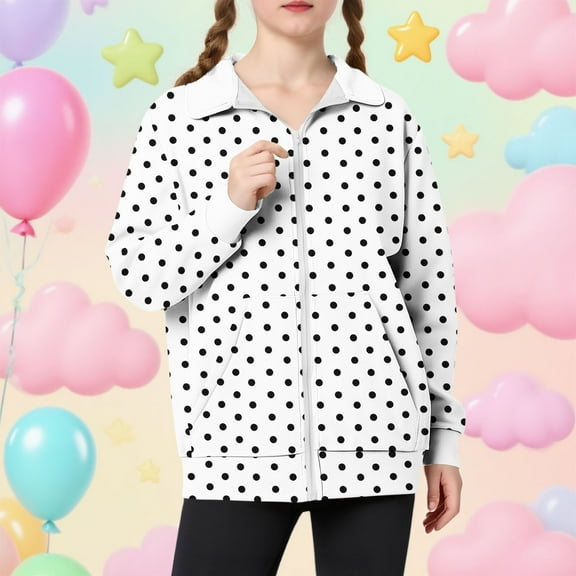 uublik Girl's Jacket Kids Full Zip Lightweight Fall Winter Coat Outerwear with Pockets Size 5T-15 White