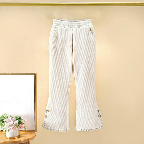 uublik Girls Bell Bottom Pants Wide Leg Streetwear Kids Pants with Pockets Trendy Jogger Trousers White, Size 4T-9