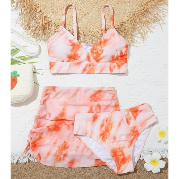 uublik Girls Bikini Fashion Cute Gradient Print Swimming Trunks Skirt Seaside Swimsuit Set, Sizes 4-11