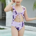 thumbnail image 1 of uublik Girls Bikini Multicolor Ruffles Print Hollow Out Lacing Child One-piece Swimsuit Purple, Sizes 5T-12, 1 of 5