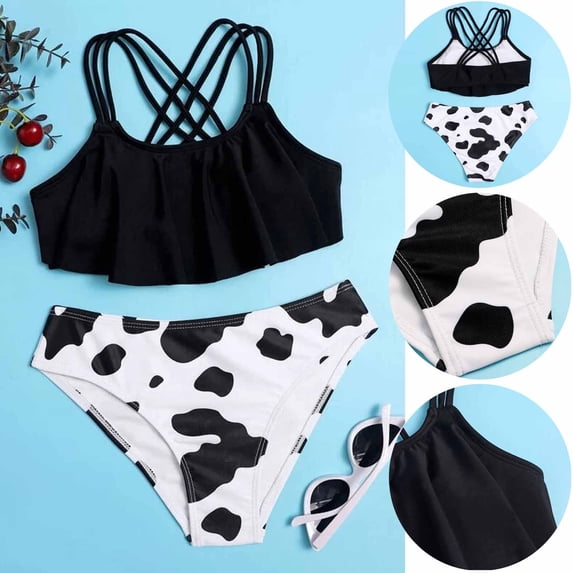 uublik Girls Bikini Ruffles Hollow Summer Swimwear Swimsuit Bikini Set Outfits Black, Sizes 8-14