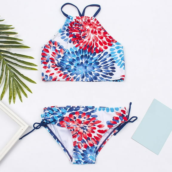 uublik Girls Bikini Swimsuits Fashion Cute Flowers Print Ruffles Bikini Swimsuit Set, Sizes 3T-14