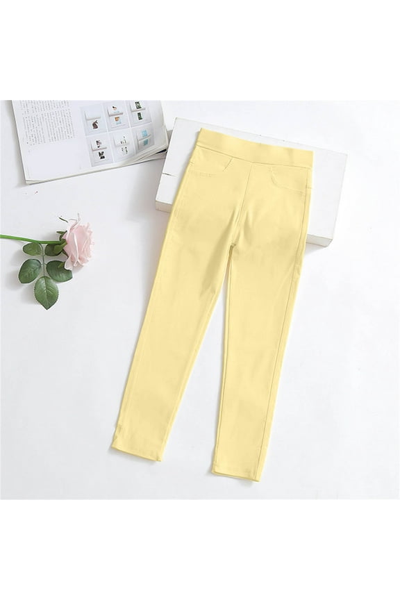 Girls Candy Color Leggings Casual Kids Tight Pants Yellow, Size 3T-9