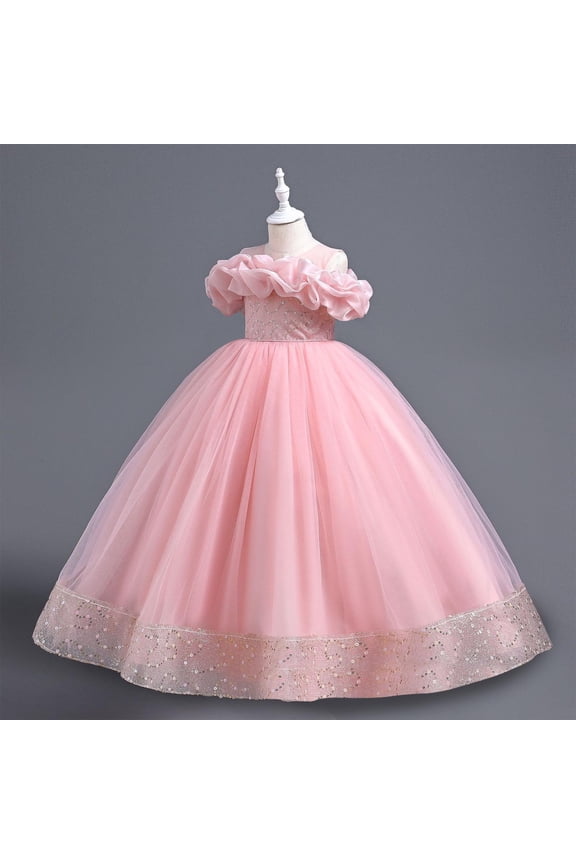 Girls Dress Size 7-13 Sleeveless Tulle Dresses Kids Birthday Formal Wedding Pageant Princess Dress Pink