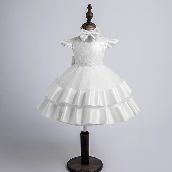 uublik Girls' Dresses Size 1T-8 Sleeveless Princess Sequin Dresses Flower Girl Wedding Birthday Party Dresses White