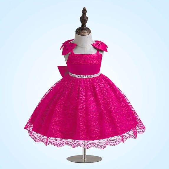 uublik Girls Dresses Size 2T-8 Sleeveless Tulle Dresses Kids Birthday Formal Wedding Pageant Princess Dress Hot Pink