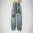 thumbnail image 1 of uublik Girls Jeans 5-16 Years Elastic Waist Pants Casual Loose Denim Pants with Pockets Comfy Trousers Navy, 1 of 5