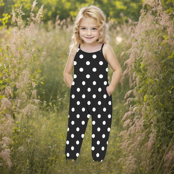 uublik Girls Jumpsuit 1-6 Years Casual Sleeveless Jumpsuits Spaghetti Strap Loose Overalls Rompers with Pockets Black