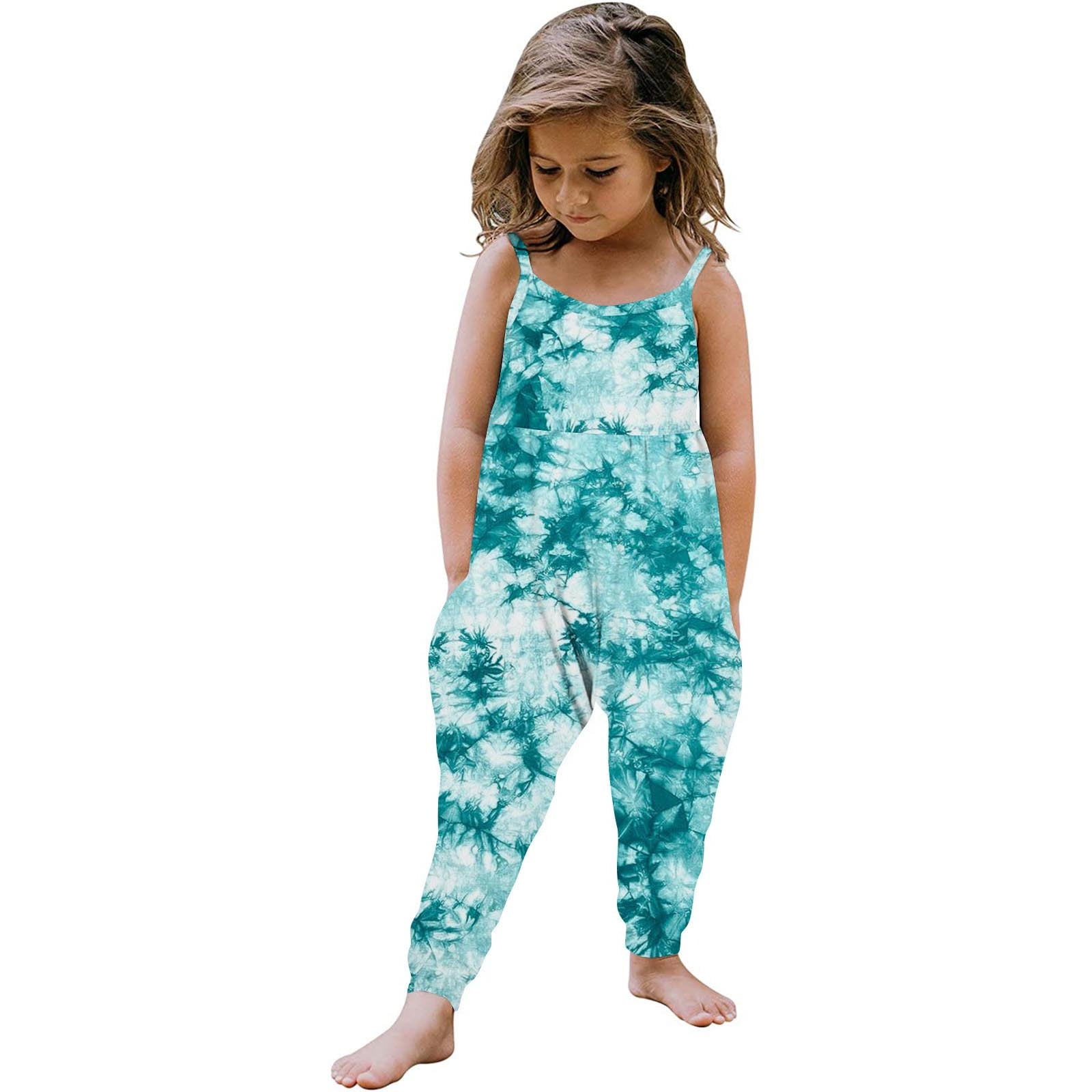 uublik Girls Jumpsuits Printed Spaghetti Straps Long Pants Rompers
