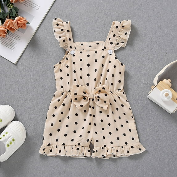 uublik Girls Jumpsuits Ruffles Printed Bowknot Suspender Romper Jumpsuit Beige, Size 6M-3T