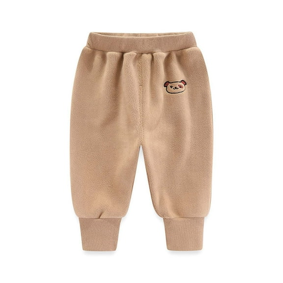 uublik Girls Khaki Pants Cute Printed Warmth Fleece Lined Solid Colour Elastic Waist Joggers Long Pants