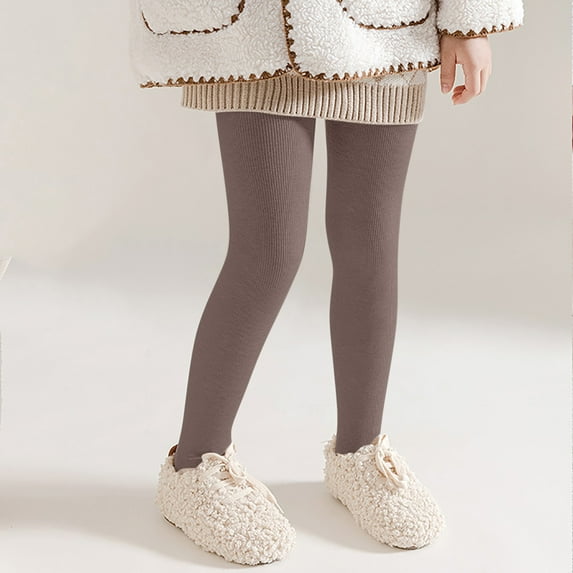 uublik Girls Leggings Coffee Winter Leggings Fleece Lined Toddler Kids Basic Full Length Pants, Size 1T-15