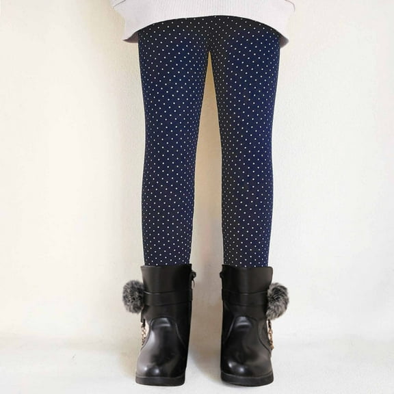 uublik Girls Leggings Navy Fleece Lined Leggings Kids Winter Warm Leggings Thermal Full Length Pants, Size 2T-11