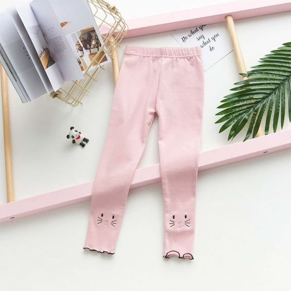 uublik Girls Leggings Side Embroidery Solid Colour Fashion Cute Cropped Trousers