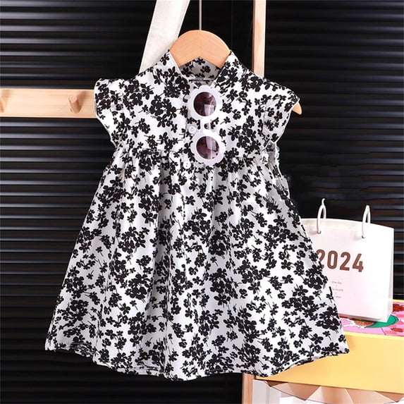 uublik Girls Maxi Dress Size 1T-8 Ruffle Sleeve Tiered Flowy A-Line Cute Midi Casual Sundress Black