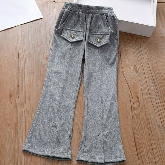 uublik Girls Pants 3-12 Years Flare Wide Leg Sweatpants Elastic Waist Bell Bottoms Pants for Kids Sweats Gray