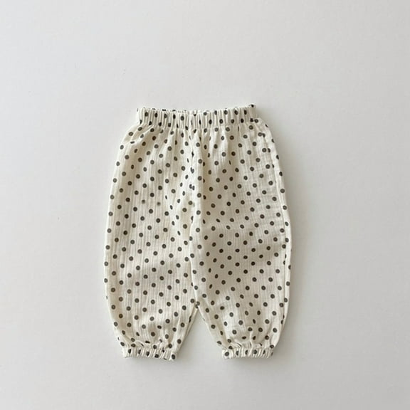 uublik Girls Pants Dots Printed Double-Layer Gauze Mosquito Repellent Pants for Girls Soft Casual Trousers White, Size 6M-3T