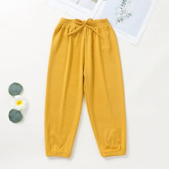 uublik Girls Pants Ice Silk Loose Summer Cozy Mosquito Pants Yellow, Size 9M-5T