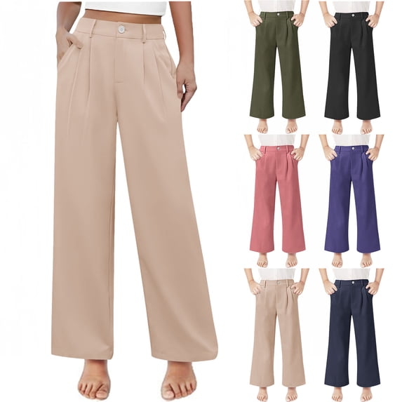 uublik Girls Pants Size 5T-14 Casual Pants Elastic Waist Hiking School Uniform Sweatpants Joggers Beige