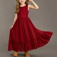 thumbnail image 1 of uublik Girls Party Dress Size 3T-12 A-Line Ruffles Sleeveless Flower Girl Dress Red, 1 of 5