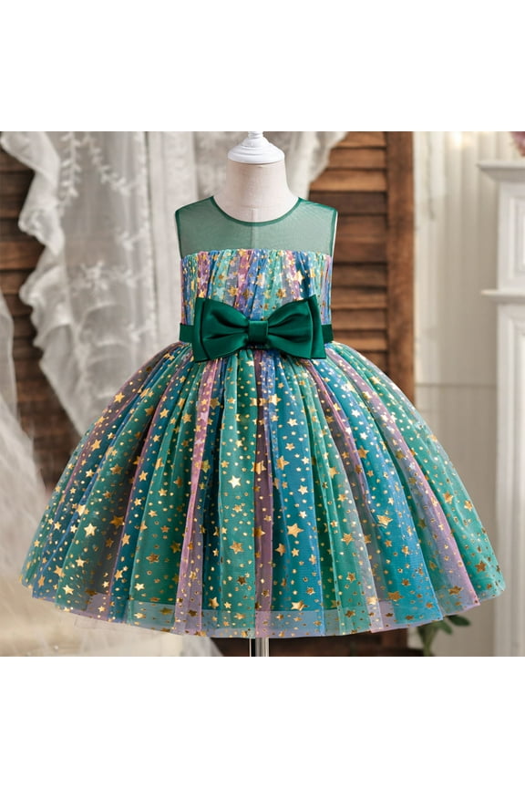 Girls Party Dresses Size 3T-8 Sleeveless Tulle Dresses Kids Birthday Formal Wedding Pageant Princess Dress Green